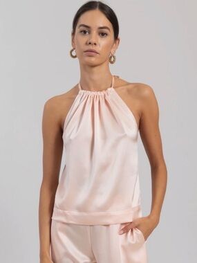LESET Pale Pink Satin Halter Neck Blouse